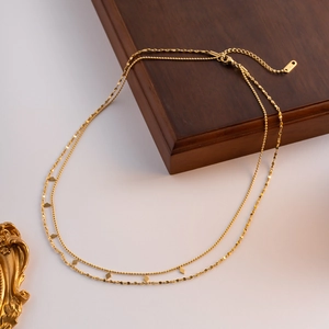Stainless Steel Double Layer Necklace Rhombus Geometric Pendant French Style Minimalist Clavicle Chain For Women