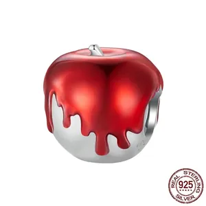 Red enamel apple charm in 925 sterling silver for DIY bracelet and jewelry making
