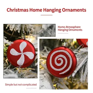 Red matte Christmas tree ball ornaments with white glitter patterns and gold top hangers