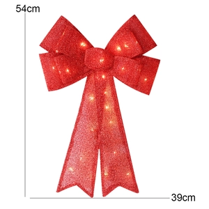Large 54x39cm red glitter Christmas bow with LED lights for tree and wall decoration