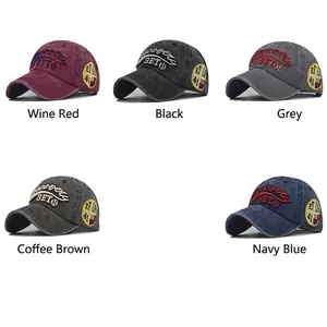 Vintage washed cotton baseball caps with 3ET embroidery in five assorted colors