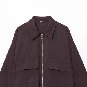 Veste femme marron foncé coupe ample avec col à revers et fermeture éclair dorée