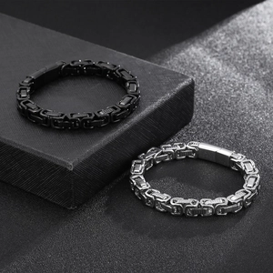 Détails de bracelets byzantins en acier inoxydable argenté et noir pour hommes