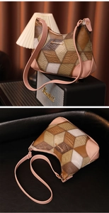 Detail showing the mixed crocodile and lychee textures on the patchwork underarm bag