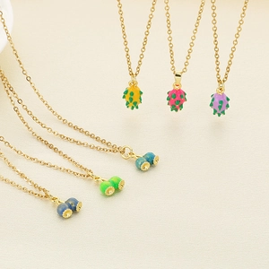 Colorful dragon fruit and berry pendants on gold stainless steel necklaces set