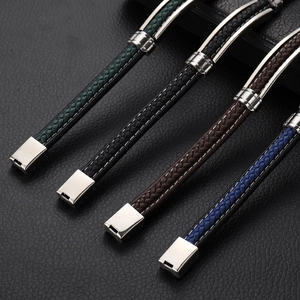 Bracelets pour hommes en similicuir et acier inoxydable en vert noir marron et bleu