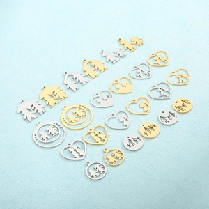 Stainless Steel Heart Round Pendants Hollow Silhouette Family Couple Character Charms For DIY Jewelry Making Crafts