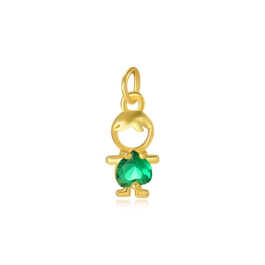 Exquisite gold-plated boy charm with an inlaid green heart-shaped gemstone detail
