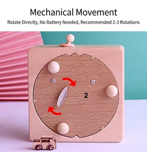 Wooden Colosseum music box base with mechanical clockwork and natural wood grain finish