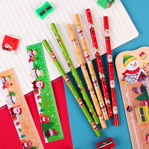 Christmas stationery set with pencils, rulers and erasers featuring Santa and reindeer