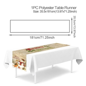 Detail showing Christmas table runner with snowman squirrel pattern and size 35.5x181cm