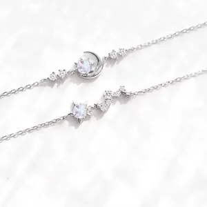 Korean Style Star Moon Copper Rhinestone Bracelet For Women Bestie Gift Light Luxury Elegant Silver Color Adjustable Chain Bracelet