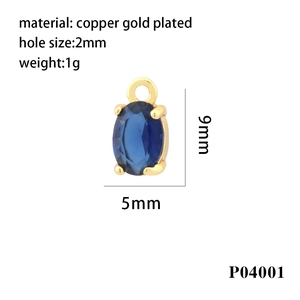 Detailed macro view of 9x5mm blue oval zircon pendant in copper gold plated finish
