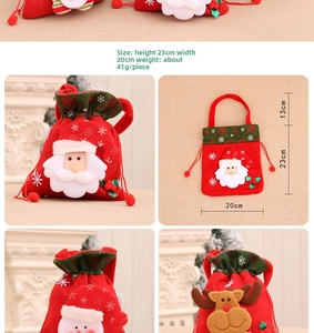 Christmas drawstring gift bag with Santa and Reindeer appliques, 23cm x 20cm dimensions