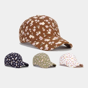 Women Floral Print Cotton Baseball Cap Adjustable Casual Outdoor Sun Hat Curved Brim Vintage Style Breathable Headwear