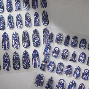 Gothic Stained Glass Style Nail Art Stickers Holographic Laser Plastic Self Adhesive Ultra Thin Manicure Decoration Church Window