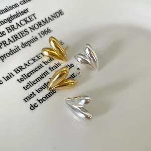925 Sterling Silver Heart Stud Earrings Minimalist Irregular Geometric High Polish Mirror Jewelry For Women And Girls