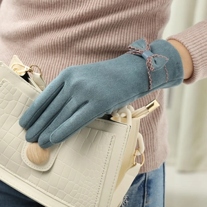 Women Winter Warm Gloves Fleece Lined Touchscreen Elegant Bowknot German Velvet Windproof Soft Driving Gloves For Women