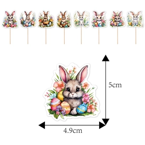 Décorations de gâteau lapin de Pâques et œufs colorés avec fleurs aquarelle et taille 4,9x5cm