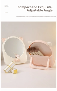 Specchio per trucco a orecchie di gatto con porta pennelli e supporto pieghevole