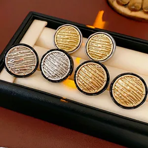 Retro Round Stud Earrings With Silver Earring Post Alloy Textured Oil Dripping Minimalist Geometric Vintage For Women