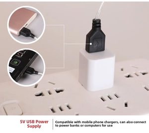 Detailed close-up of 5V USB power cable connector for LED Santa Claus string lights
