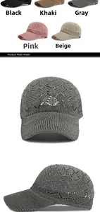 Detail of breathable hollow-out knit baseball cap showing lace texture in five colors