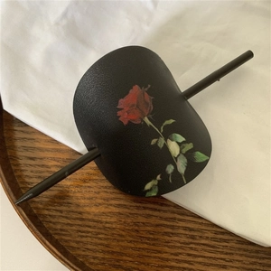 Pic À Cheveux En Cuir Vintage Imprimé Rose Élégant Style Chinois Nouveau Épingle À Cheveux Rétro Pour Femmes Accessoire