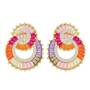 Elegant 925 sterling silver earrings with colorful rectangular crystals and white pavé gems