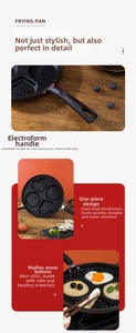 Detailed macro view of non-stick four-hole maifan stone frying pan with bakelite handle