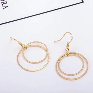 Minimalist Metal Double Layer Circle Hoop Earrings For Women Geometric Round Dangle Earrings Simple Fashion Jewelry Gift