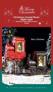Christmas train snow globe music night light, vintage holiday desktop decoration and festive gift.
