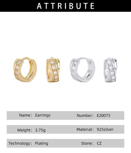 Technical specs of 925 silver earrings with CZ stones and detailed product attributes