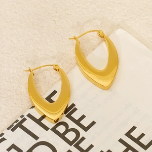 V-Shaped Hoop Earrings 18K Gold Plated Stainless Steel Minimalist Geometric Smooth Polished Fashion Jewelry For Women