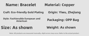 Detailed specifications chart of gold-plated copper bracelet with zircon buckle for women
