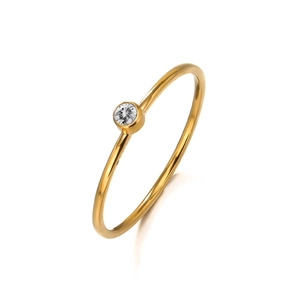Minimalist 18k gold plated stainless steel ring featuring a round white birthstone