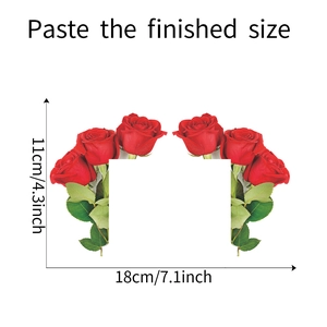 Size guide for red rose wall stickers showing 18cm by 11cm dimensions for home decor