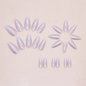 Sparkly silver glitter long stiletto press on nails with sweet fashion aesthetic 24pcs set