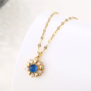 Heart Pendant Necklace Titanium Steel Brass 18K Gold Plated Temperature Color Changing Stone Zircon Clavicle Chain Women