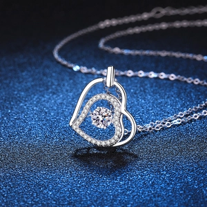 Elegant S925 sterling silver heart necklace featuring a sparkling round moissanite center
