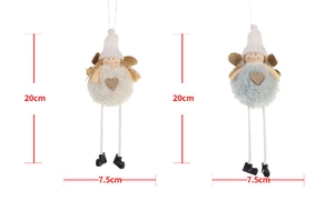 Detailed size view of plush angel ornaments in cream and light blue, 20x7.5cm dimensions