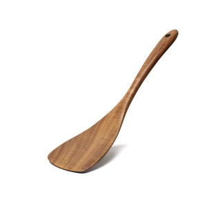 Acacia wood spatula with long handle and natural grain for non-stick pans
