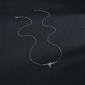 Heartbeat Pendant Necklace Stainless Steel Minimalist Heart Pulse Wave Jewelry For Women Daily Fashion Accessories