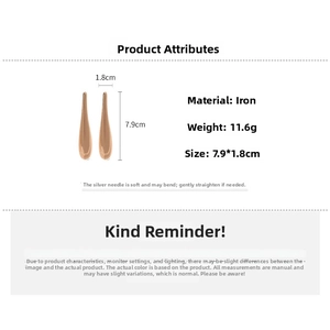 Detail view showing rose gold teardrop earrings dimensions of 7.9cm and material specs