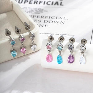 Titanium Steel Cartilage Earring Heart Water Drop Zircon Dangle Ear Bone Stud Screw Back Piercing Jewelry For Women
