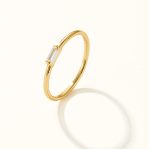Minimalist S925 sterling silver gold plated ring with a clear rectangular zircon stone