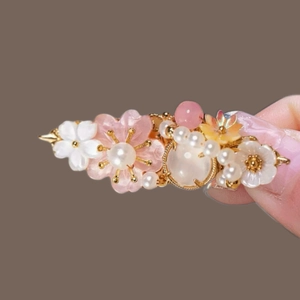 Pince À Cheveux Fleur Élégante Pétale Résine Künstliche Perle Imitation Alliage Pince Bec De Canard Style Ancien Rose Blanc Rétro Pour Femmes