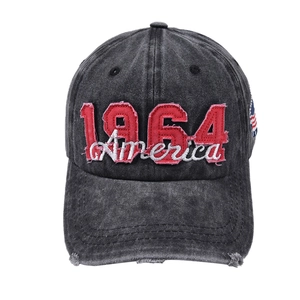 Vintage dark gray washed cotton baseball cap with 1964 embroidery and distressed details