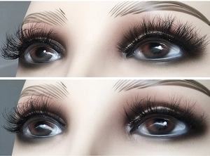 Detailaufnahme mehrschichtiger künstlicher Wimpern mit natürlichem Schwung und Dichte
