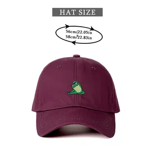 Detailed size chart for vintage cotton baseball cap with frog yoga embroidery detail